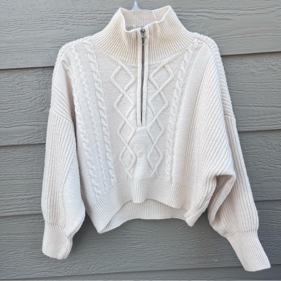 Urban Outfitters Sweaters - Urban Outfitters Cream Sweater Medium 1/4 Zip Dolman Sleeve Chunky Knit Cable‎